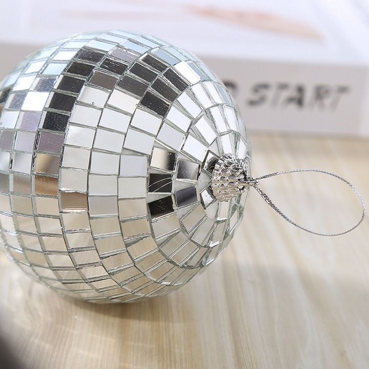 Set 6 bile disco mini rotative, plastic si oglinda, 5cm