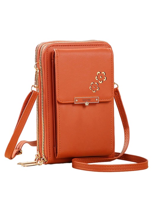 Geanta telefon dama, piele PU, capacitate mare, maro, 11x6x19cm