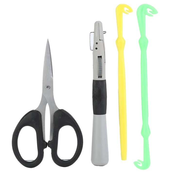 Set accesorii pescuit, 4 piese, inox, galben-verde, 13.6x15.8cm