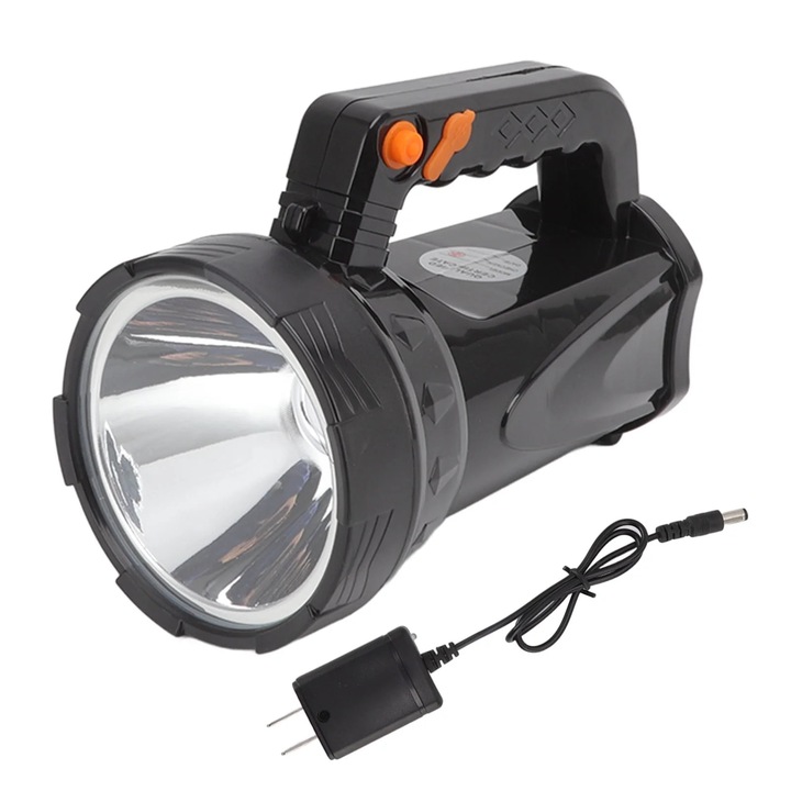 Lanterna spot reincarcabila ZYBLSSBB LSM2xh3349-BCS0042349, LED OSL, baterie 4000mAh incorporata, reglare intensitate, incarcare USB si adaptor 100V–240V, ABS, negru