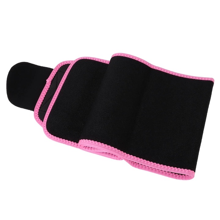 Centura de slabit unisex, neopren, ajustabila, negru/galben/roz, 110x25cm/97x20cm