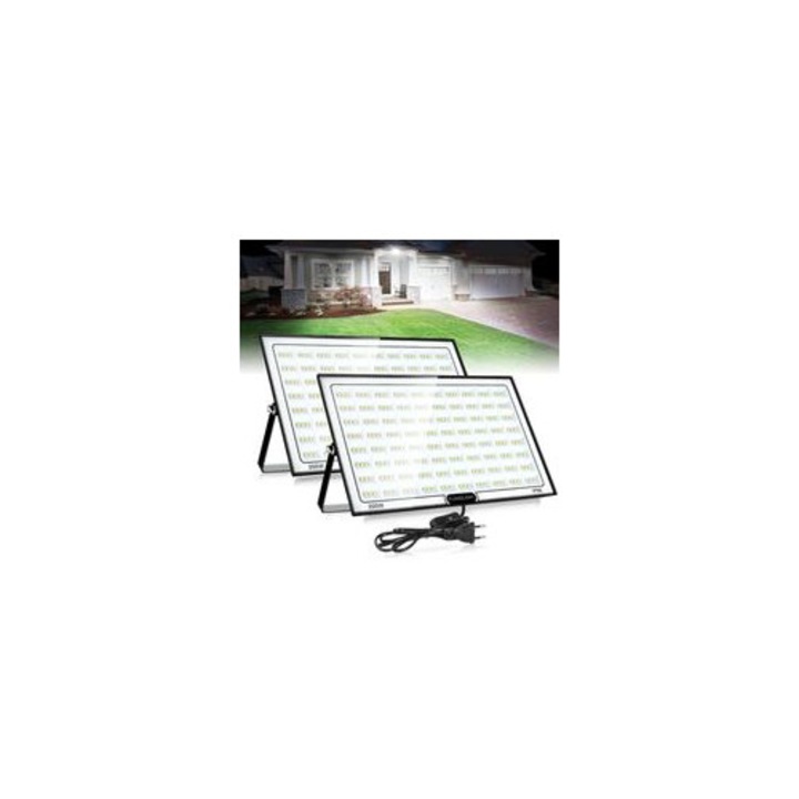 LED kültéri reflektor 200W, IP66, hideg fehér, 20000lm, 2 db-os készlet, 230V