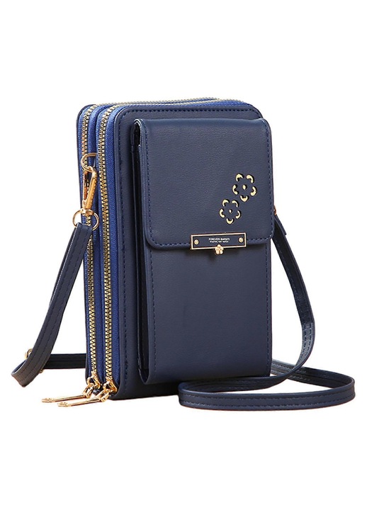 Geanta telefon dama, piele PU, capacitate mare, albastru, 11x6x19cm