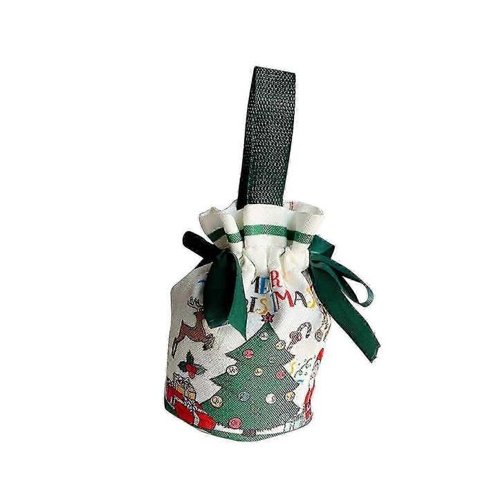 Karácsonyi ajándék tasak, textil anyag, zöld, 11x17cm