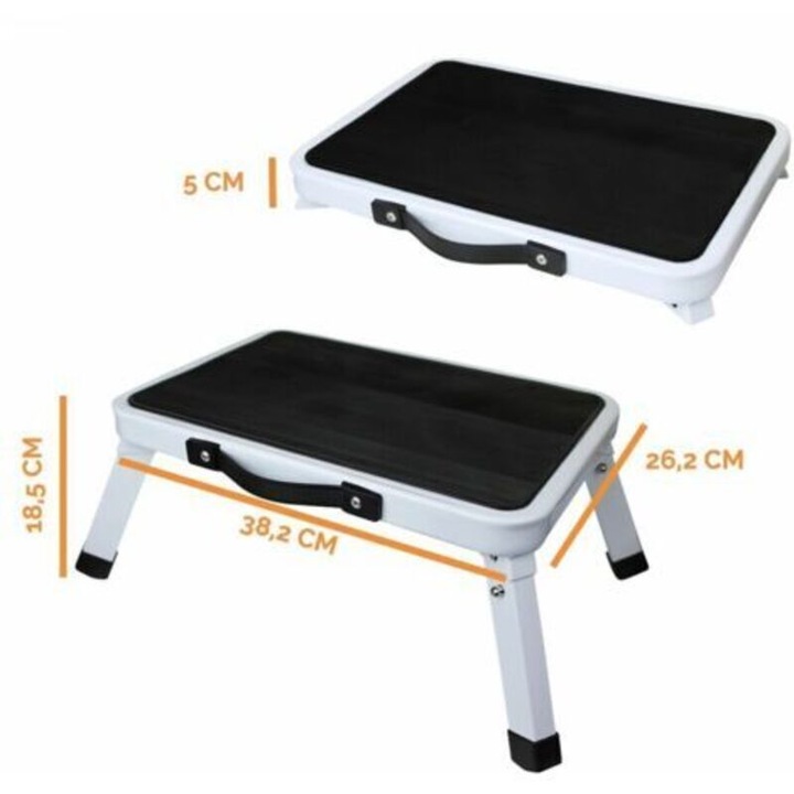 Taburet pliant metalic alb 38.2x26.2x18.5cm antiderapant capacitate 150kg