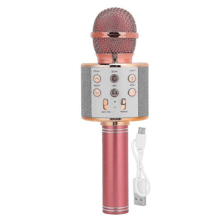Vezeték nélküli mikrofon többfunkciós hangszóróval, rose gold, 10mwx5w