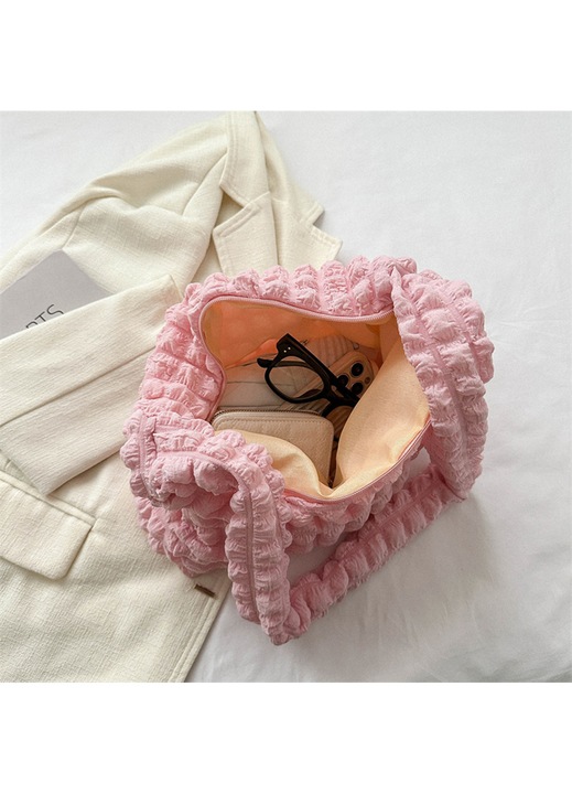 Női táska, nylon, redős, rózsaszín, 40x27x11.5cm