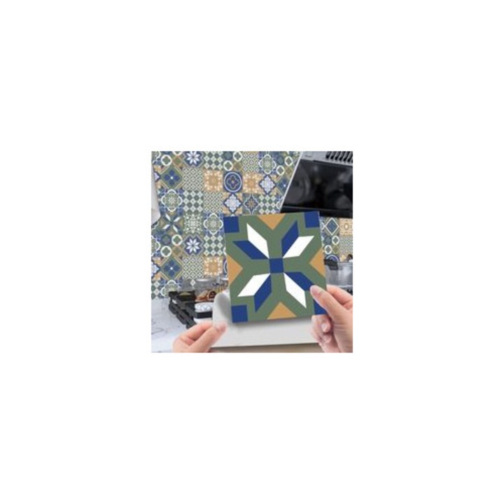 Öntapadós csempe matricák 15x15cm zöld kék szett 20 db