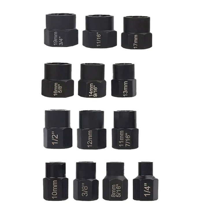 Set extractor piulite deteriorate 13 piese, otel crom-molibden, negru, 2.9x2.5x2.5cm