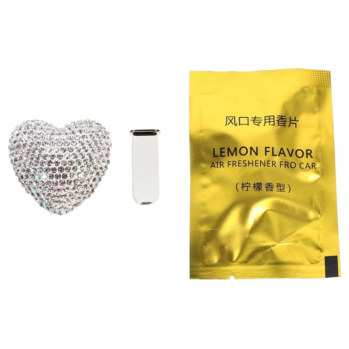 Clip odorizant auto, rhinestone, argintiu, 4.3x4x2.5cm