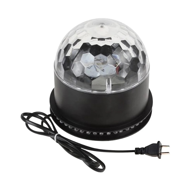 Lumina de scena mini, minge cristal LED colorata, negru, 13.5x13.5x13.5cm
