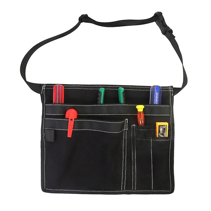 Unisex szerszámöv, 5 zseb, Oxford, fekete-szürke, 27.5x25x2 cm