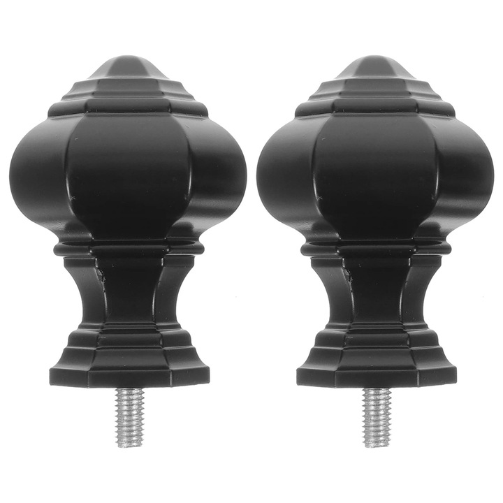 Set 2 capete pentru bara perdea, ABS, negru, 6.5x3.7x3.7cm