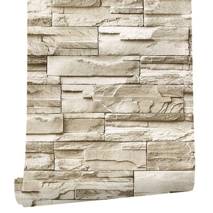 3D öntapadós tapéta, tégla kő mintás, PVC, 45x600cm, fehér