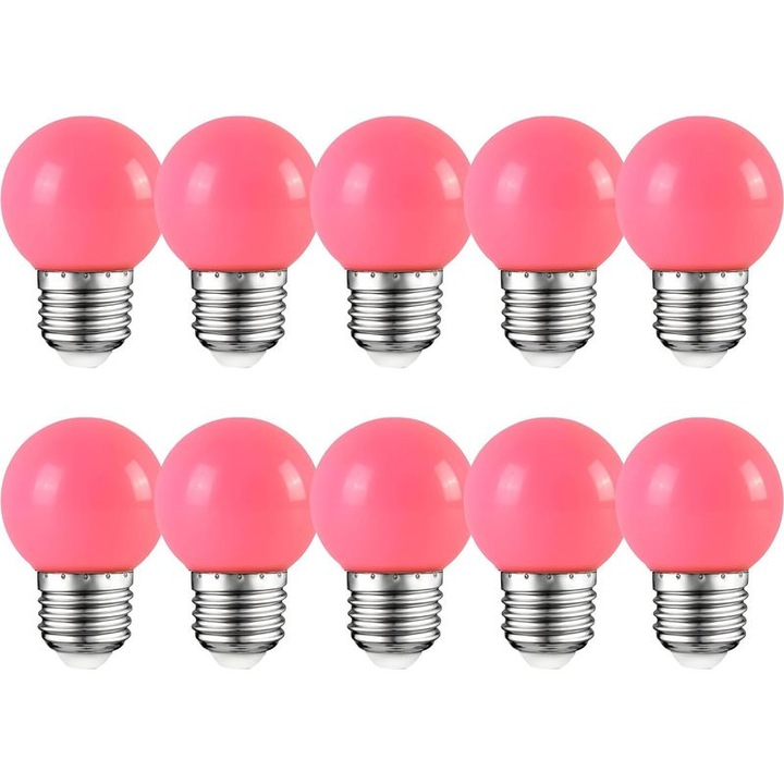 Bec LED E27, 3W, golf labda, rózsaszín, 10 db-os szett