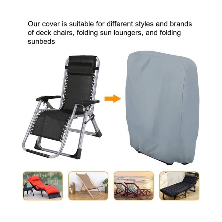 Husa pentru sezlong pliabil, rezistenta UV si impermeabila, material Oxford 210D, gri, 71x20x110cm