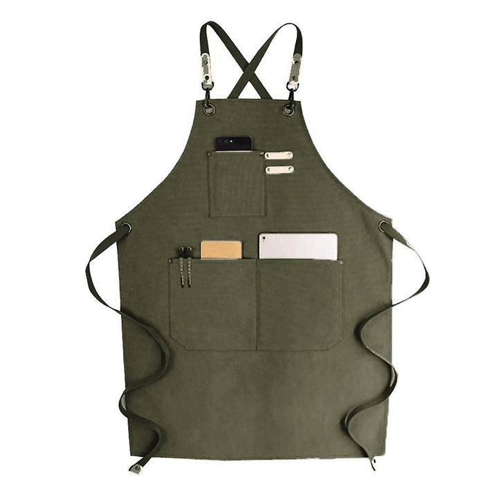 Sort bucatarie reglabil, bumbac, buzunare, maro, 23x31inch