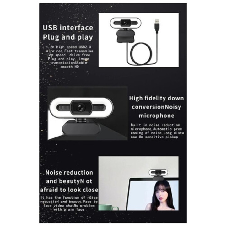 Уеб камера Full HD 2K 4K автофокус микрофон регулируема LED светлина USB 2.0
