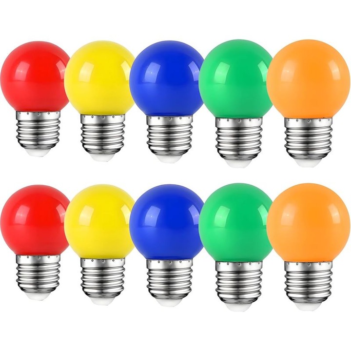 Szett 10 színes LED izzó E27 2W többszínű 6x6cm