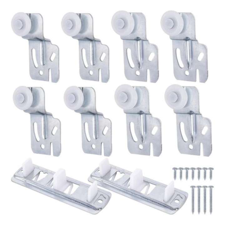 Tolóajtó vasalat szekrényhez, 10 darabos, horganyzott acél, nylon, univerzális, többszínű