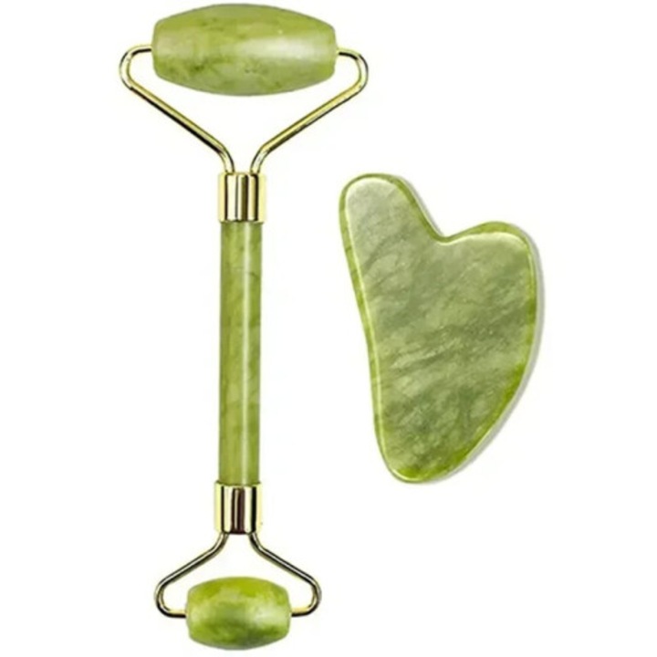 Gua Sha masszázs eszköz, természetes kő, zöld, arcra és nyakra