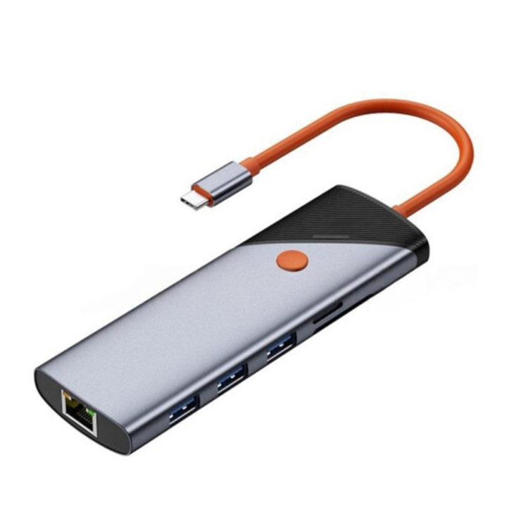 Докинг станция USB-C 8 в 1, многоцветна, 87W, 4K 60Hz, 1000Mbps, компактна