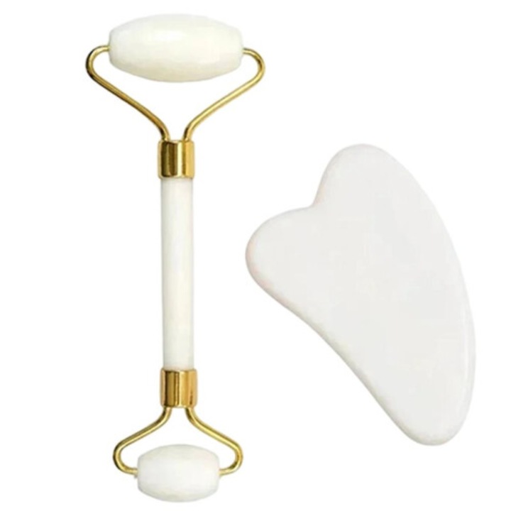 Gua Sha masszázs eszköz, természetes kő, fehér, arcra és nyakra