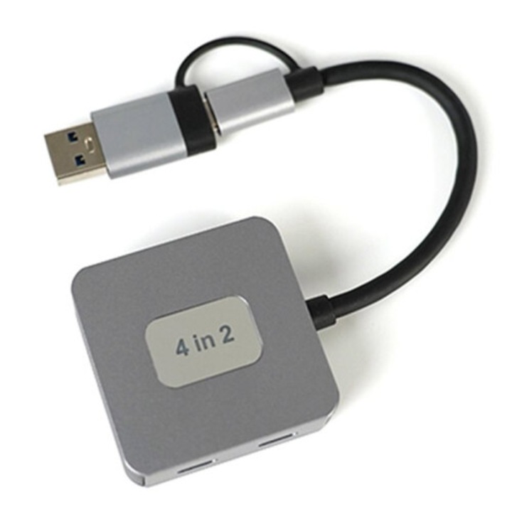 Докинг станция USB 3.2 4-в-1, 10Gbps, USB-A и USB-C, черна