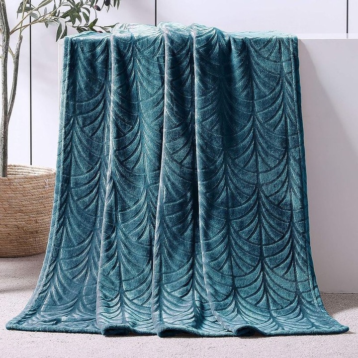 Patura fleece flanel, 130x150cm, albastru, moale si calduroasa