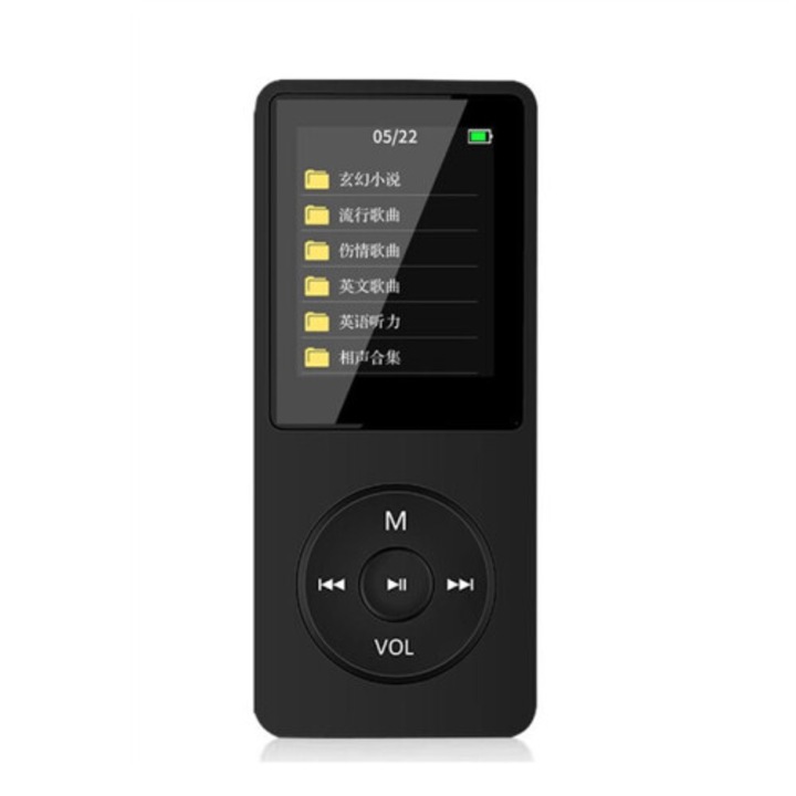 64GB-os hordozható MP3 lejátszó, LCD kijelző, Bluetooth, videó, e-könyv, fekete