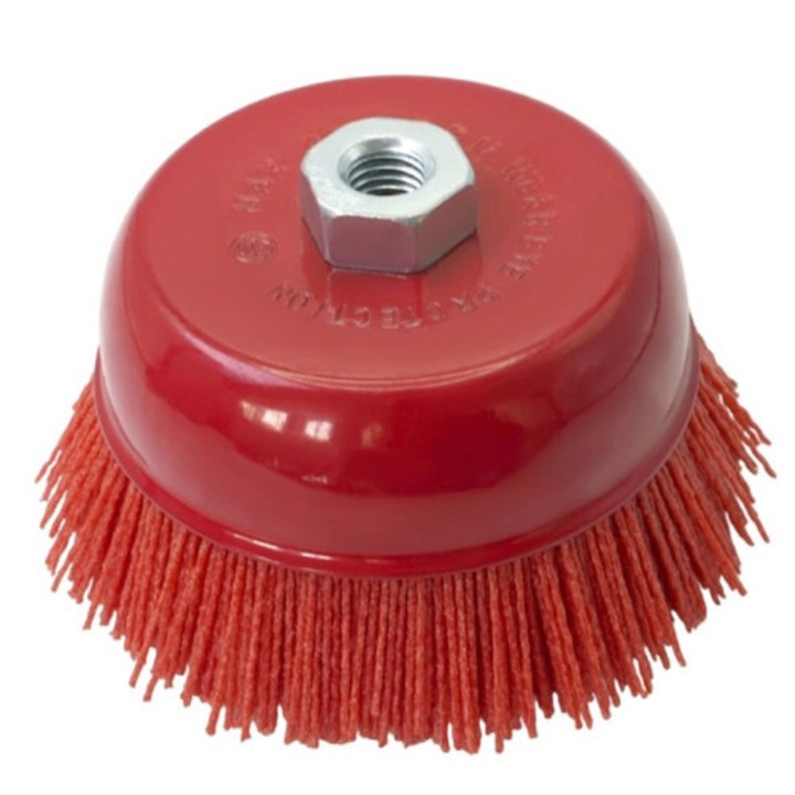 Perie cupa nylon abraziv 4 inch, durabila, pentru pregatire suprafete, multicolor