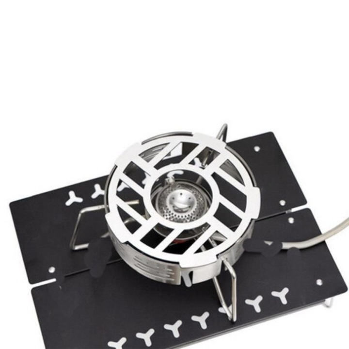 Arzator camping portabil inox rezistent temperaturi inalte inel antivant compact