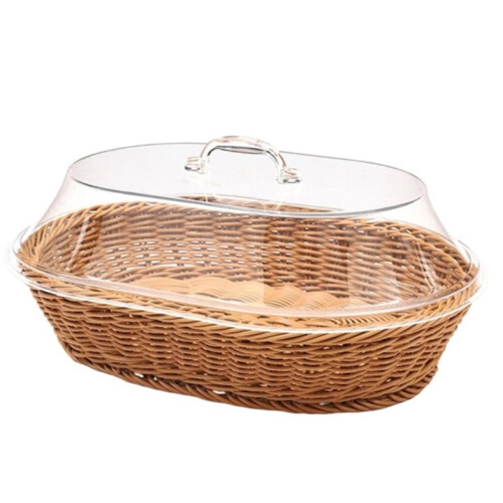 Кошница за сервиране на хляб и плодове с капак, имитация на ратан, 30x20x15см