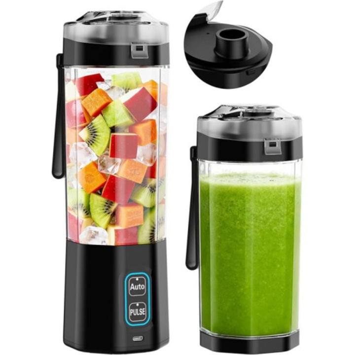 Hordozható turmixgép, 700ml, vezeték nélküli, 360W, 6000mAh akkumulátor, Tritan, vízálló