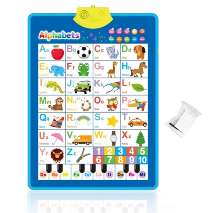 Tablou de perete alfabet interactiv, educational, senzori audio, multicolor, 60x40cm