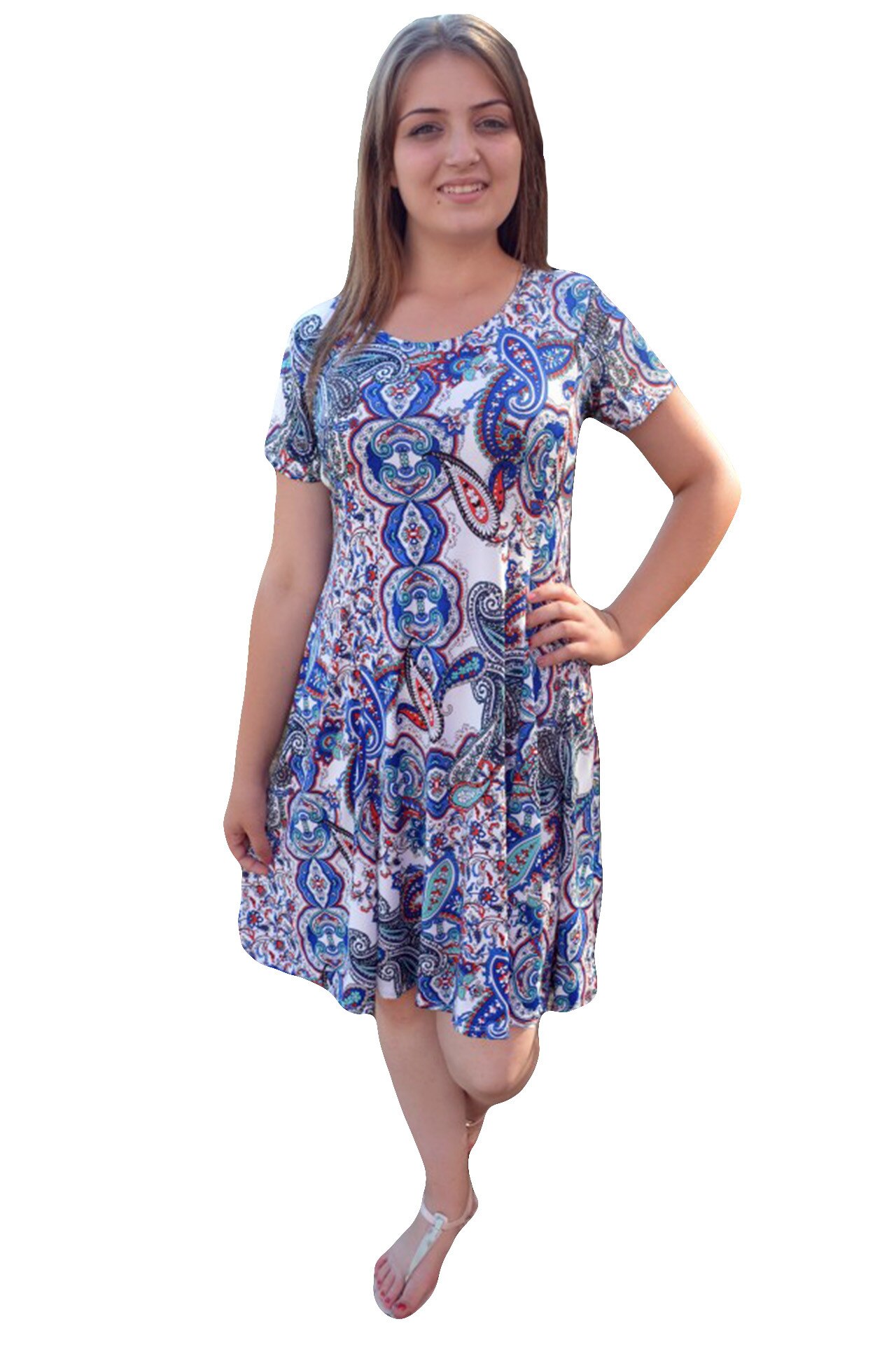 Rochie feminina cu croi lejer pe silueta, cu design nonfigurativ , D&J Exclusive, Multicolor