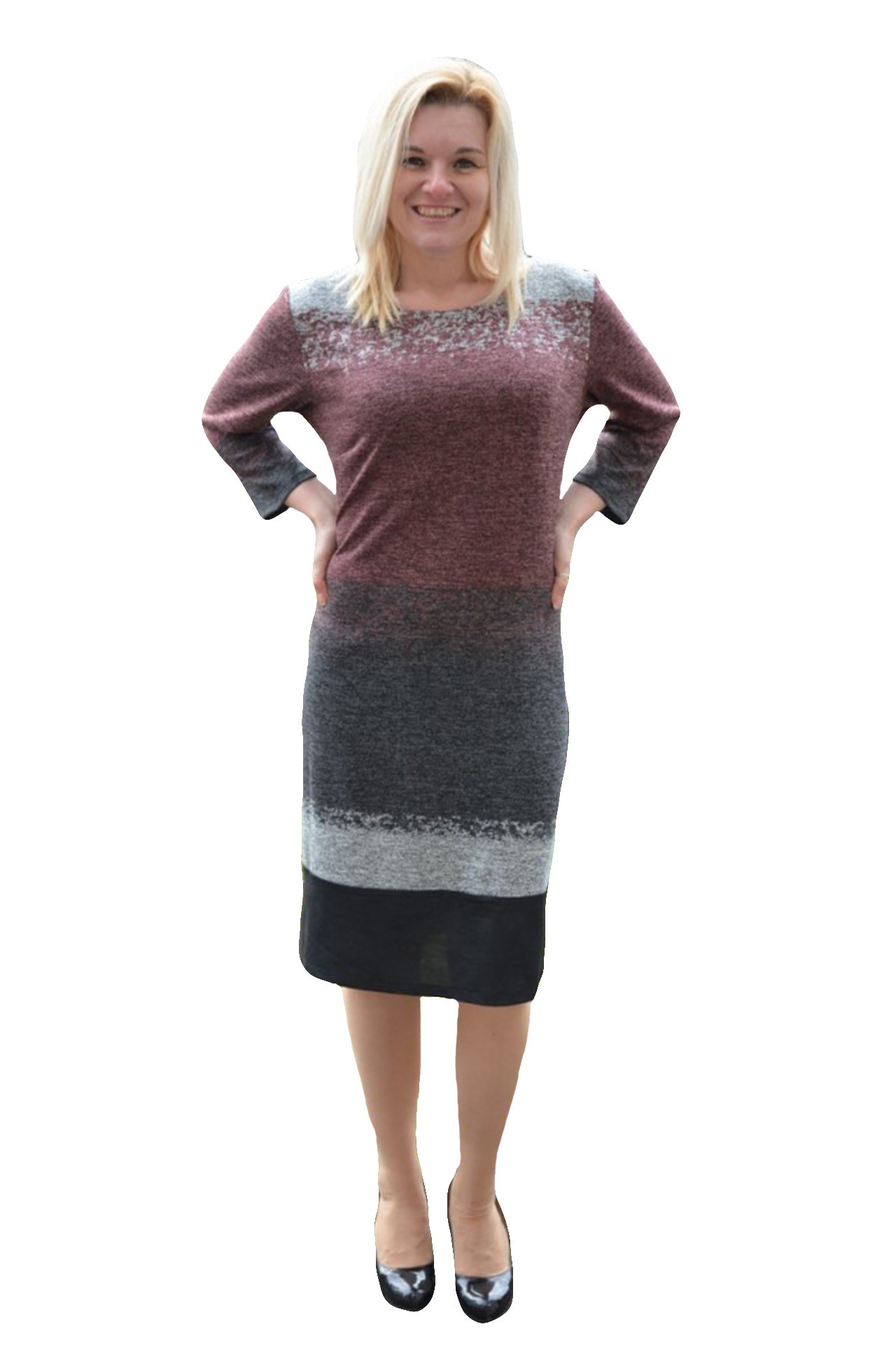 Rochie comoda,model deosebit cu design fashion,masura mare,D&J Exclusive, Marsala/Gri