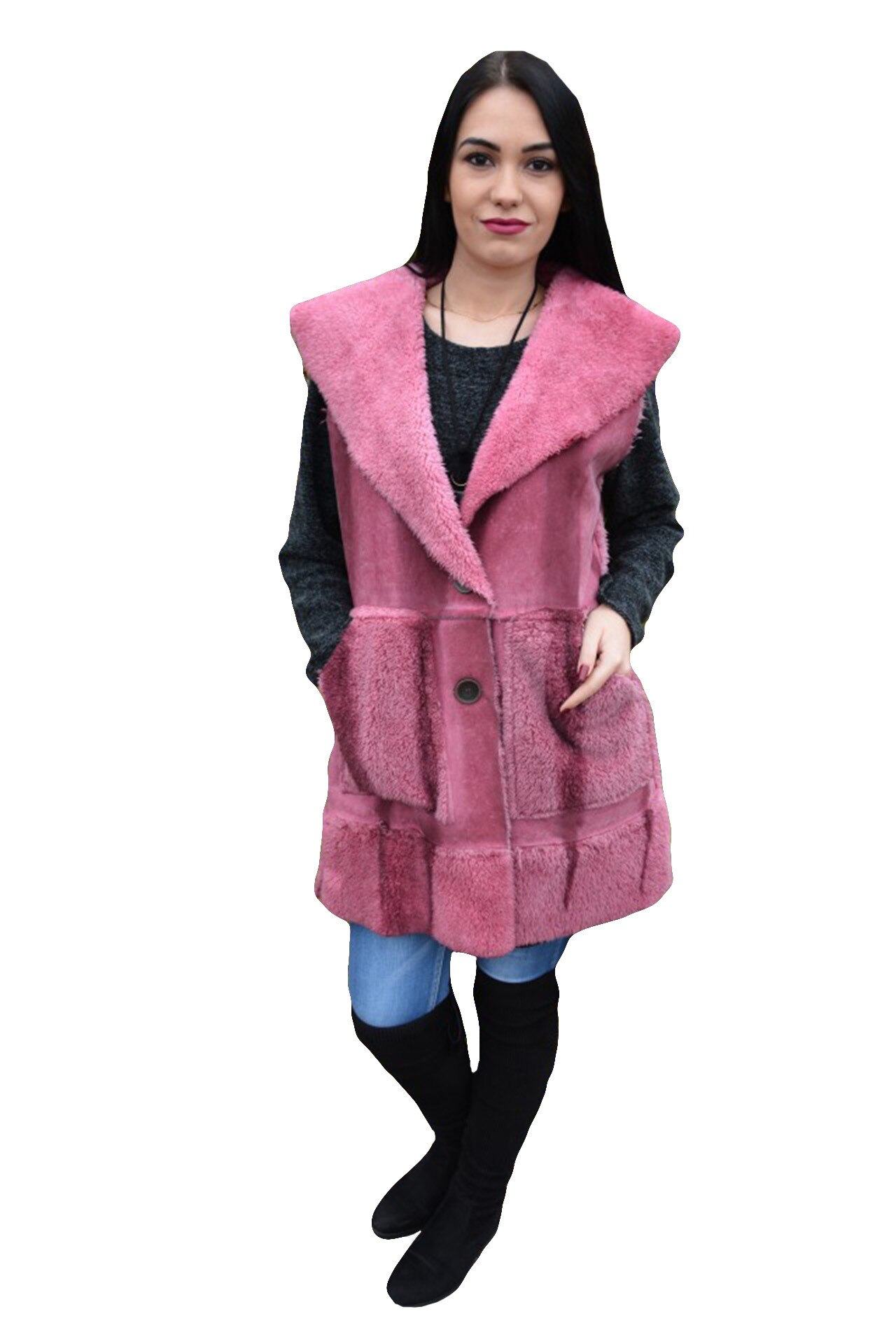 Cardigan tip vesta , realizata din blanita , D&J Exclusive, Plamaniu