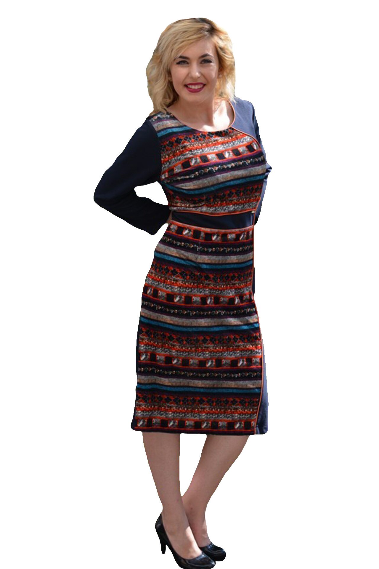 Rochie rafinata cu dungi subtiri ,masura mare,D&J Exclusive, Multicolor