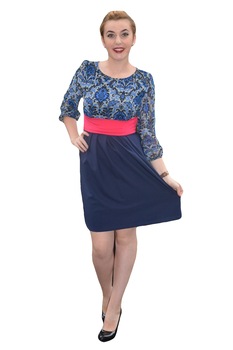 Rochie rafinata cu maneca vaporoasa,D&J Exclusive,, Bleumarin/Roz Rochie rafinata cu maneca vaporoasa,D&J Exclusive,, Bleumarin/Roz