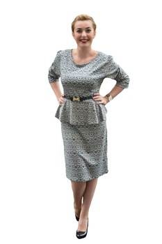 Rochie office de toamna,masura mare,D&J Exclusive, Alb/Negru Rochie office de toamna,masura mare,D&J Exclusive, Alb/Negru