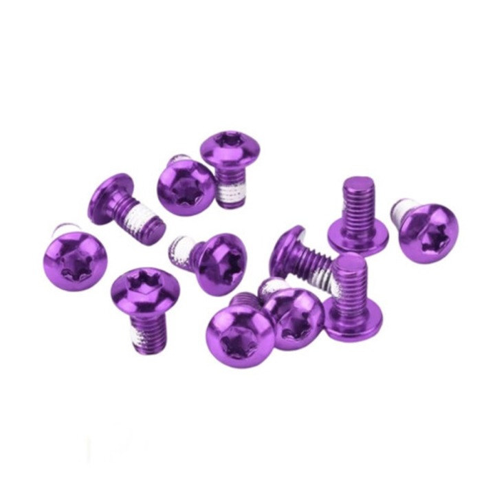 Suruburi frana disc bicicleta, set 12 buc, otel inoxidabil, mov, 5x10mm