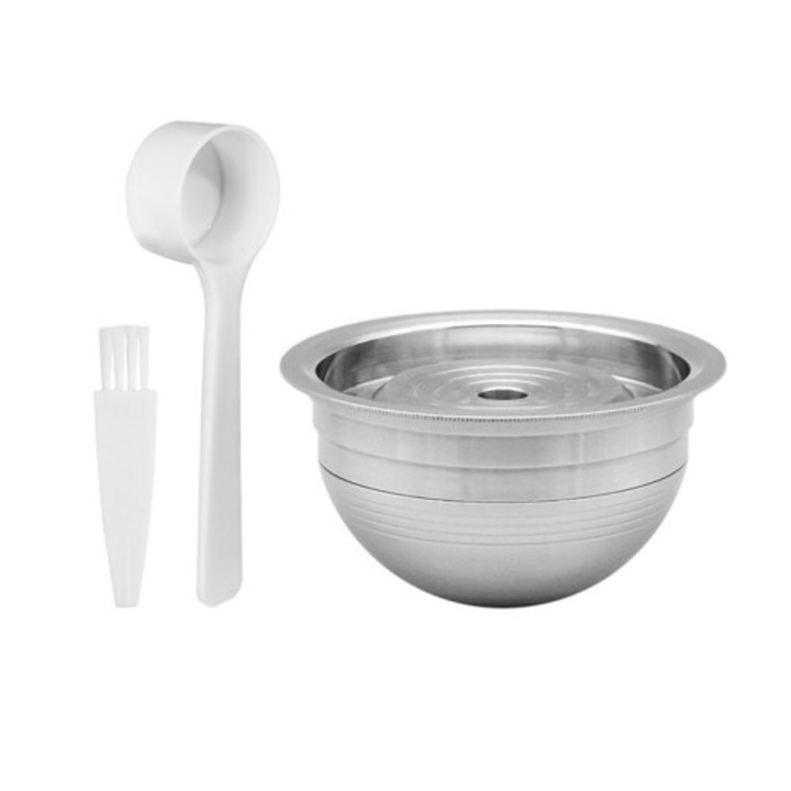 Capsula reutilizabila din otel inoxidabil, set complet, 80ml, pentru VertuoLine, argintiu