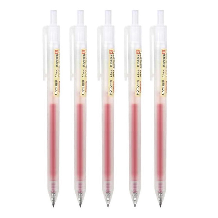 Visszahúzható tollak, 5 db-os készlet, piros, 0.5mm, ergonomikus