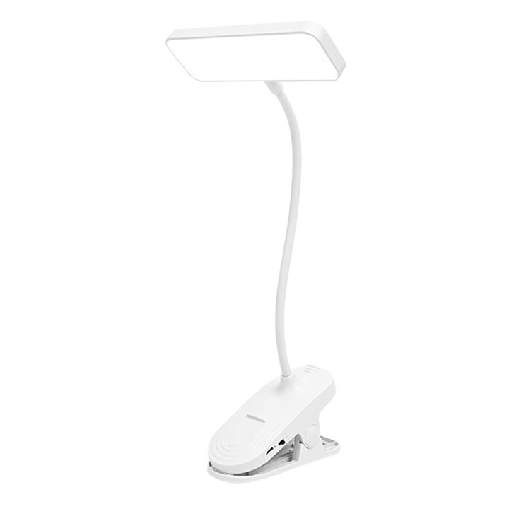 LED настолна лампа със щипка, мултифункционална, регулируема, бяла, 12x5.3x35см