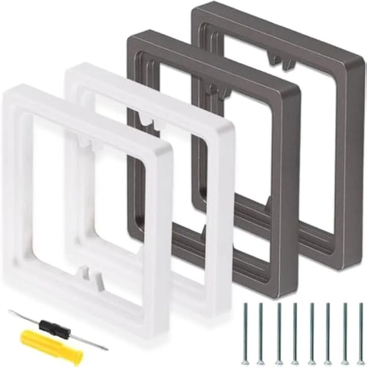 Set distantiere prize si intrerupatoare 10mm, alb si negru, 10x10cm, 4 piese
