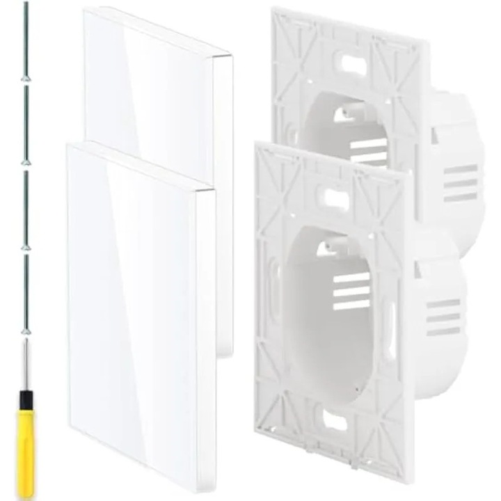 Panou decorativ priza sticla securizata alb 86x86x30mm set