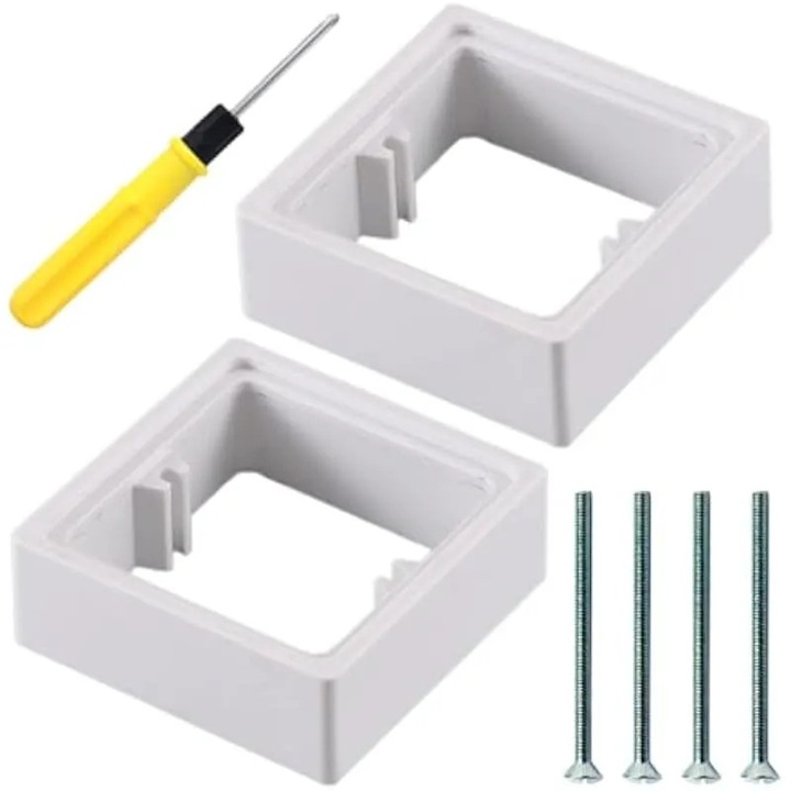 Distantier pentru priza simpla K0538-C260803-0371-AMZ, ABS, adancime 20 mm, include suruburi de montaj 50 mm, alb, set 2 buc.