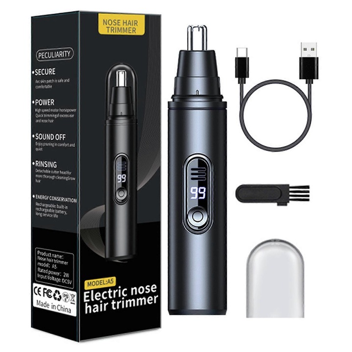 Тример за нос и уши, преносим, черен, 5V, 2W, 160mAh, 2ч x 60мин