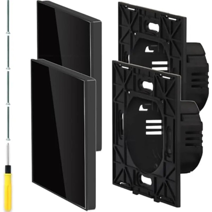 Panou decorativ negru sticla securizata 8.6x8.6x3cm set